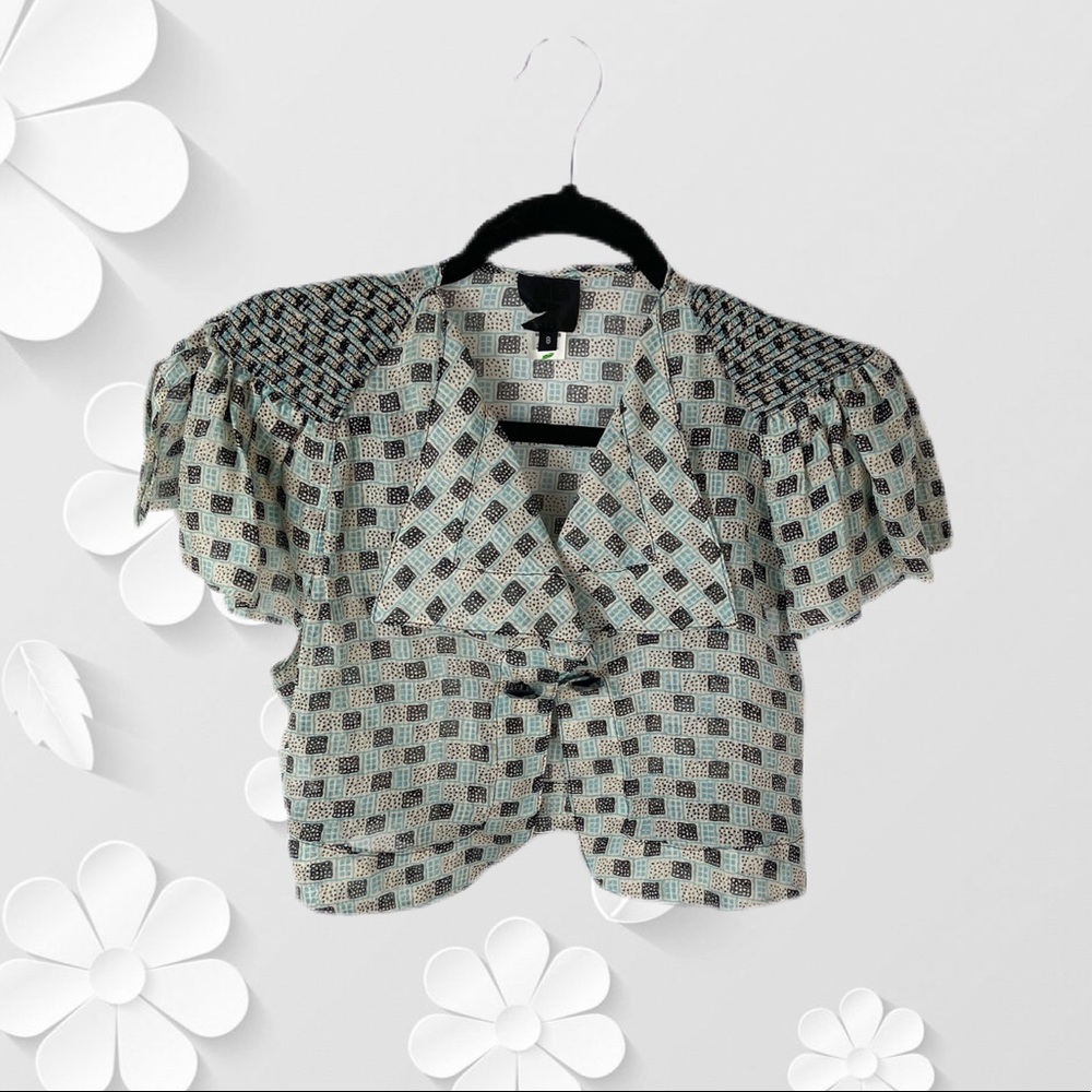 Anna Sui Print Silk Chiffon Flutter Bolero Top 8